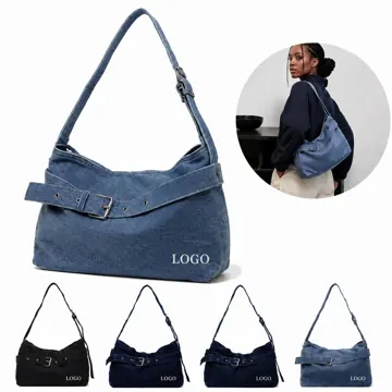 Denim Retro Tote Bag with Multiple Pockets for Everyday Use
