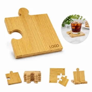 Bamboo Puzzle Coasters Set, Eco-Friendly Interlocking Wood