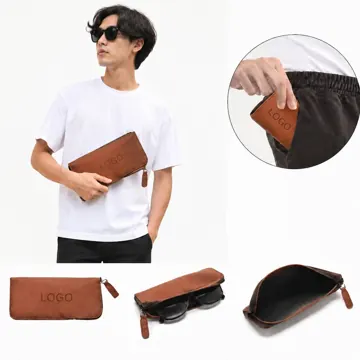 Soft Leather Zipper Glasses Case with Protective Lining