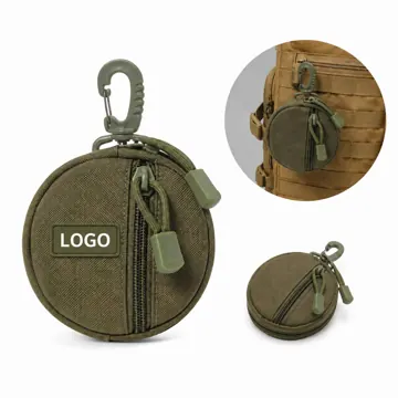 Canvas Round Coin Bag with Carabiner Clip for Keys