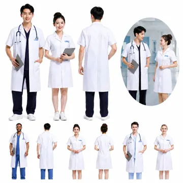Unisex Short-Sleeve White Lab Coat with Snap Pockets