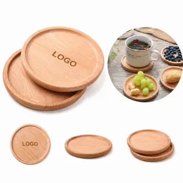 Natural Wood Coasters, Grooved Beech Round Cup Mats for Hot