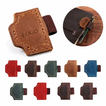 Vintage Leather Magnetic Bookmark with Pen Holder