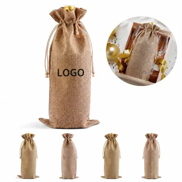 Natural Jute Drawstring Wine Gift Bag with Burlap Finish
