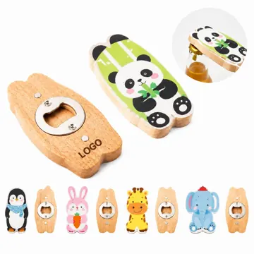 Magnetic Cartoon Wooden Bottle Opener Holder for Fridge