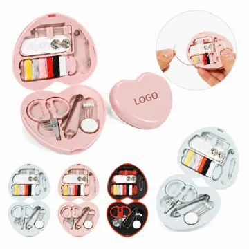 Mini Heart Sewing Kit Plastic Storage Box with Basic Tools
