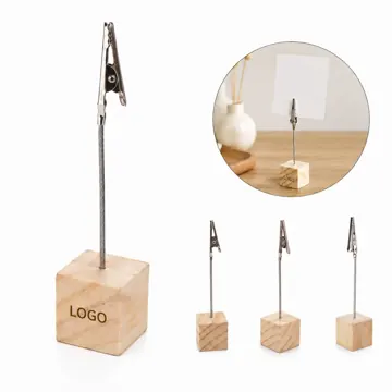 Square Wood Memo Holder with Alligator Clip for Sign Display