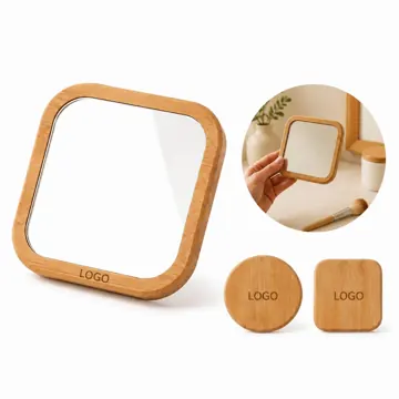 Portable Wooden Handheld Makeup Mirror, Eco-Friendly Compact