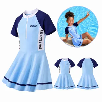 Girls' One-Piece Raglan Sleeve Swimsuit Quick-Dry