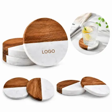 Marble Wood Spliced Coaster Set Heat Resistant for Cups