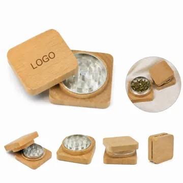 Natural Wood Tobacco Grinder with Metal Teeth, Portable