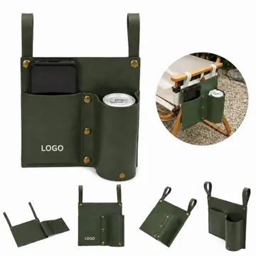 Leather Camping Chair Side Bag with Multi-Pocket Organizer