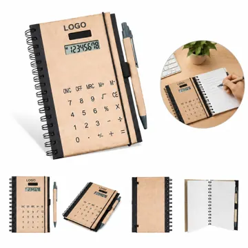 Solar Calculator Notebook with Spiral Binding, Battery-Free