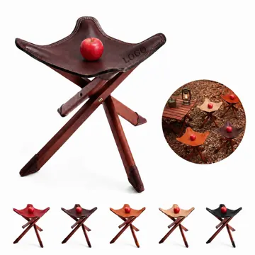 Folding Cowhide Garden Stool with Wooden Frame