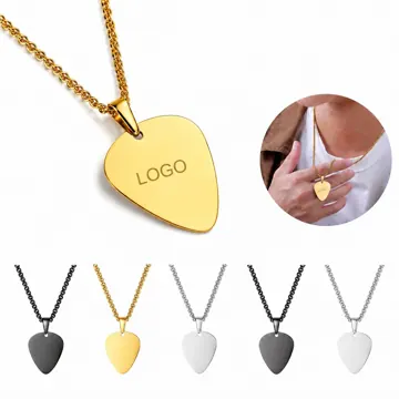 Stainless Steel Guitar Pick Pendant Necklace, Detachable