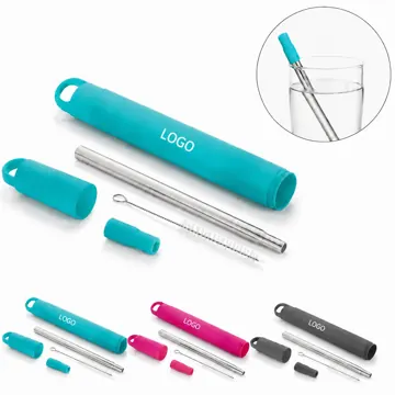 Collapsible Stainless Steel Straw Set with Cleaning Brush