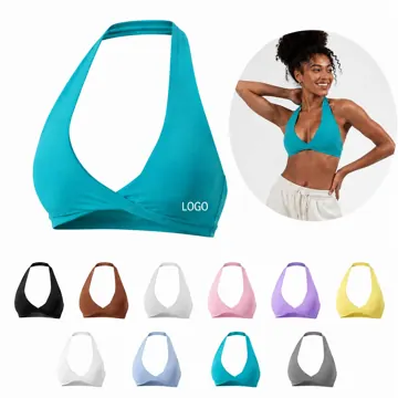Women's Wireless Halter Yoga Bra Twist-Front Crop Top