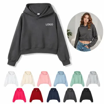 Cotton Drop Shoulder Cropped Pullover Hoodie