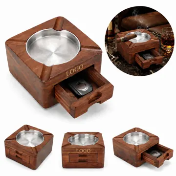 Natural Wood Cigar Ashtray with Deep Cavity and Grooves