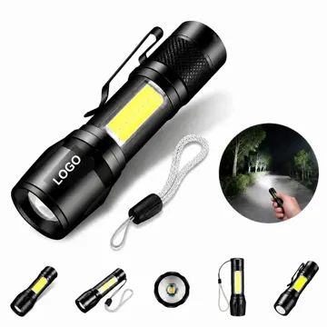 Mini Rechargeable Zoom Flashlight with Side Light, Alloy