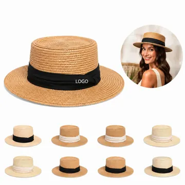 Wide Brim Flat Top Straw Sun Hat for Beach Garden
