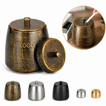 Retro Windproof Metal Ashtray with Lid for Indoor Outdoor