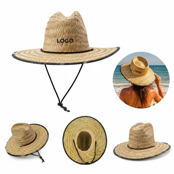 Natural Straw Lifeguard Hat with Wide Brim Sun Protection