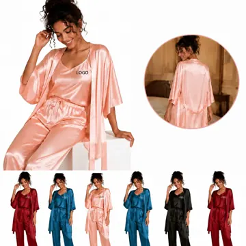 Women's Satin Sleepwear Set with Adjustable Straps and Robe