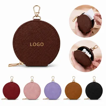 Litchi PU Leather Round Coin Purse with Keychain