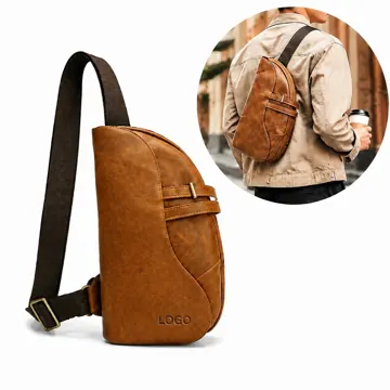 Men's Vintage Crazy Horse Leather Sling Chest Bag
