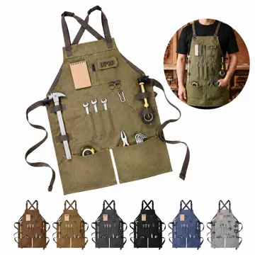 Waterproof Canvas Work Apron with Pockets and Tool Loops