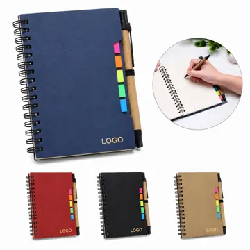 Kraft Spiral Notebook with Pen, Sticky Notes Set