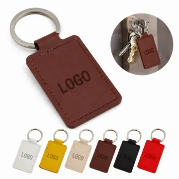 Genuine Leather Rectangle Keychain with Sturdy Metal Ring