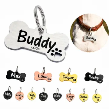 Stainless Steel Pet ID Tag with Engraving Ring for Dogs Cats