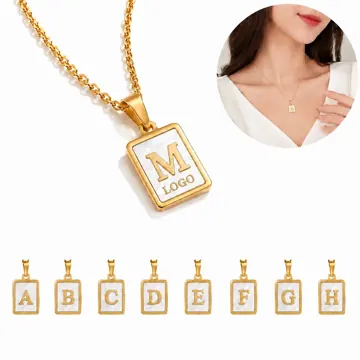 18K Gold Plated White Shell Initial Pendant Necklace