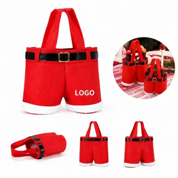 Felt Santa Pants Candy Bags with Handle, Reusable Christmas