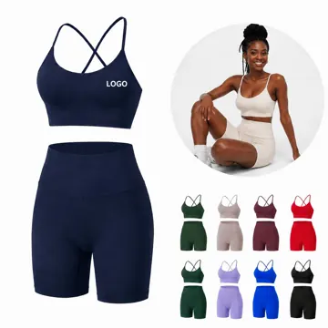Women's Cross Back Ribbed Yoga Bra & High Waist Shorts Set