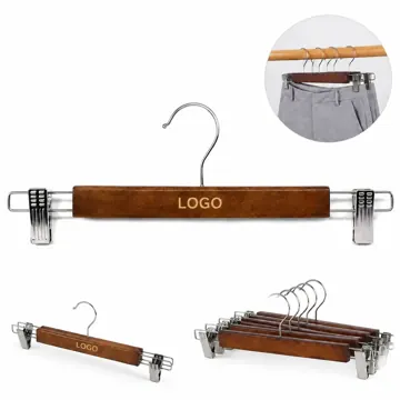 Natural Wood Skirt & Pant Hangers with Non-Slip Clips
