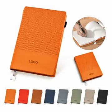 Leather A5 Notebook with Metal Bookmark, Durable Cover