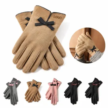 Velvet Bowknot Gloves - Warm Insulated Winter Gloves