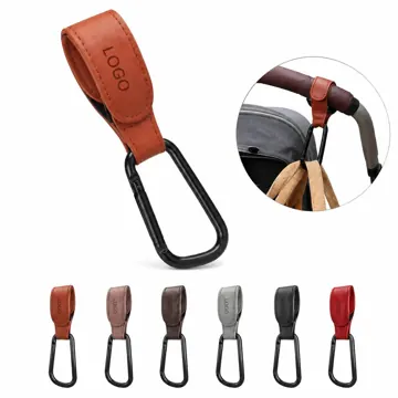 Leather Stroller Hook with Secure Clip for Hands-Free