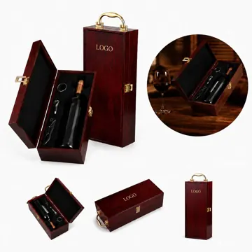 Piano Finish Wooden Wine Box with 3 Accessories for Single