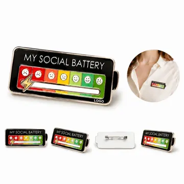 Social Battery Slider Mood Pin Badge, Interactive Metal