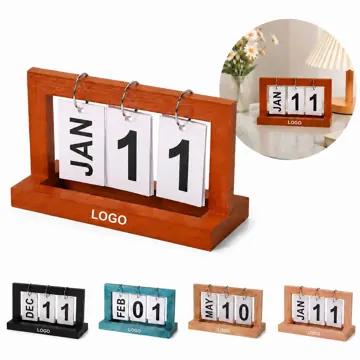 Wooden Flip Calendar Desk Organizer Minimalist Design