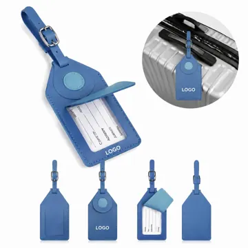 PU Leather Luggage Tag with ID Card Window for Suitcase