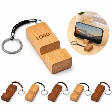 Eco Wood Phone Stand Keychain with Groove for Hands-Free