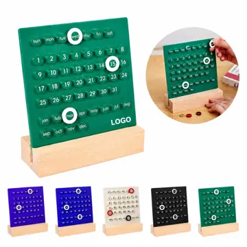 Acrylic Desk Calendar with Wooden Base, Perpetual Monthly