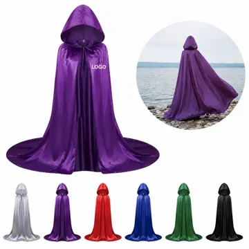 Halloween Hooded Satin Cape for Adults Gothic Costume
