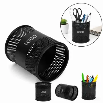 Double-Rimmed Mesh Pencil Holder for Desk Storage