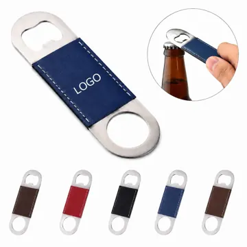 PU Leather Flat Bottle Opener with Keychain Hole